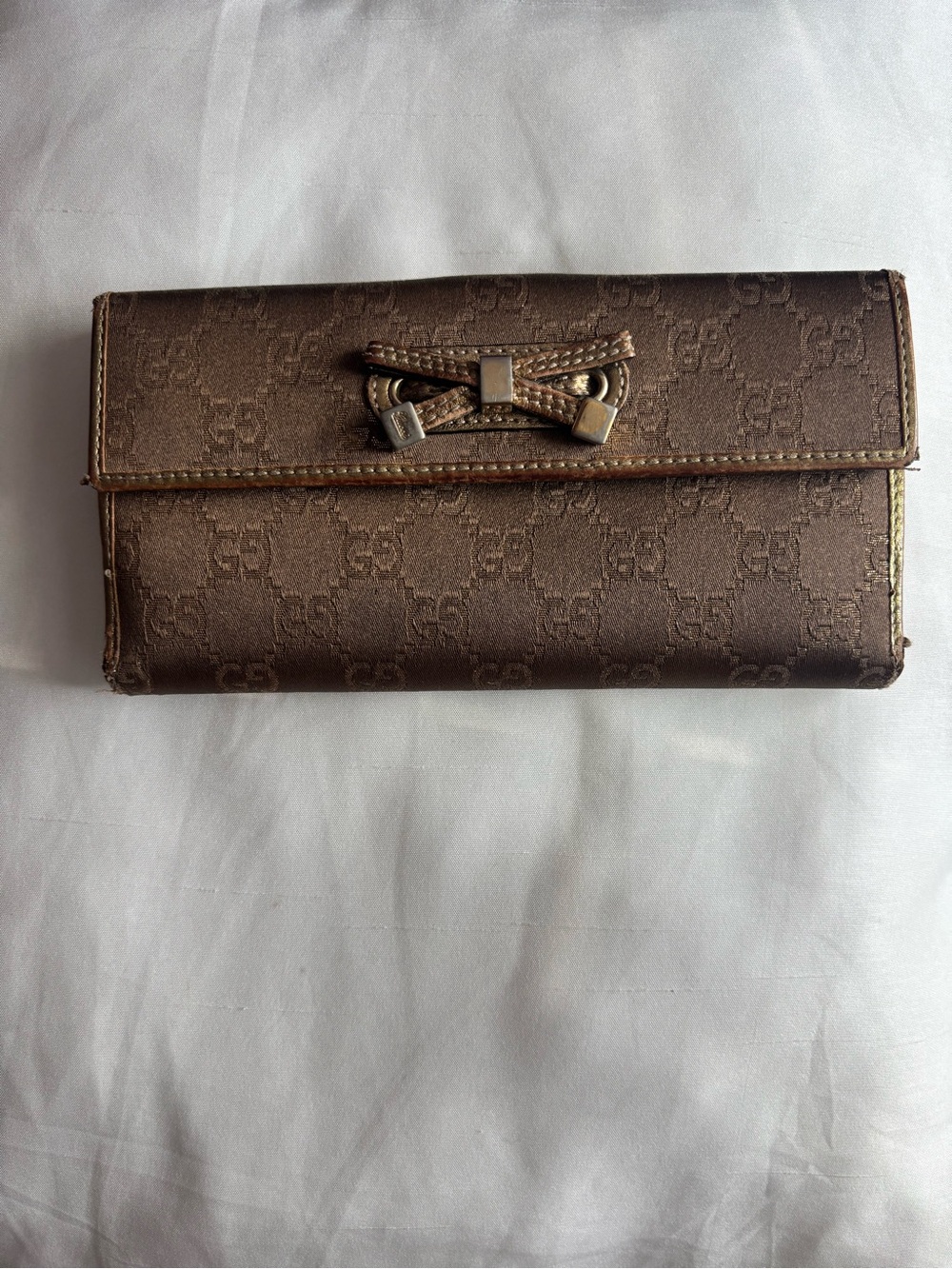 Gucci Brown GG Monogram Bow Continental Wallet